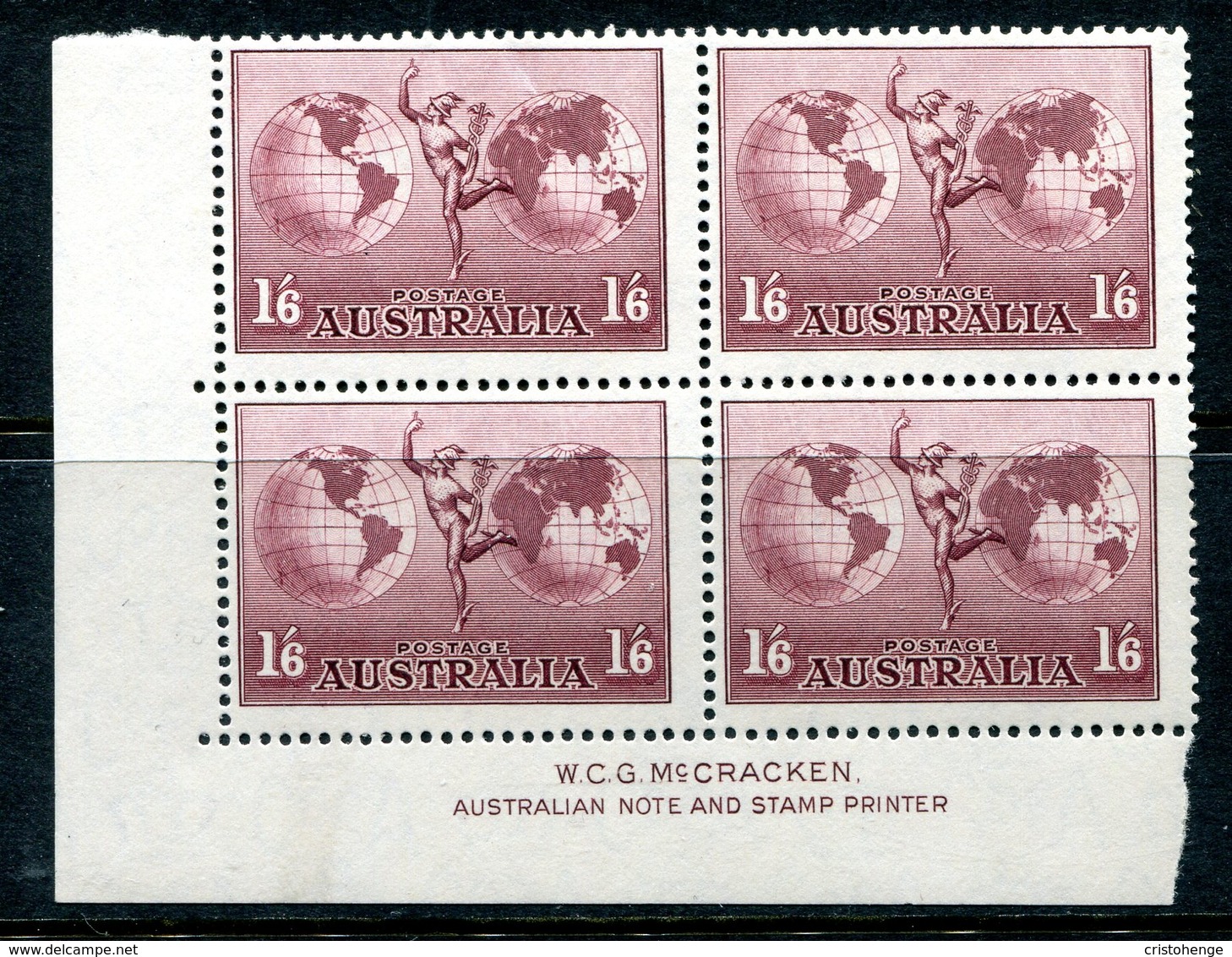 Australia 1934-48 Hermes - P.13½ X 14 - Chalk Paper - McCracken Imprint Block MNH (SG 153a) - Nuevos