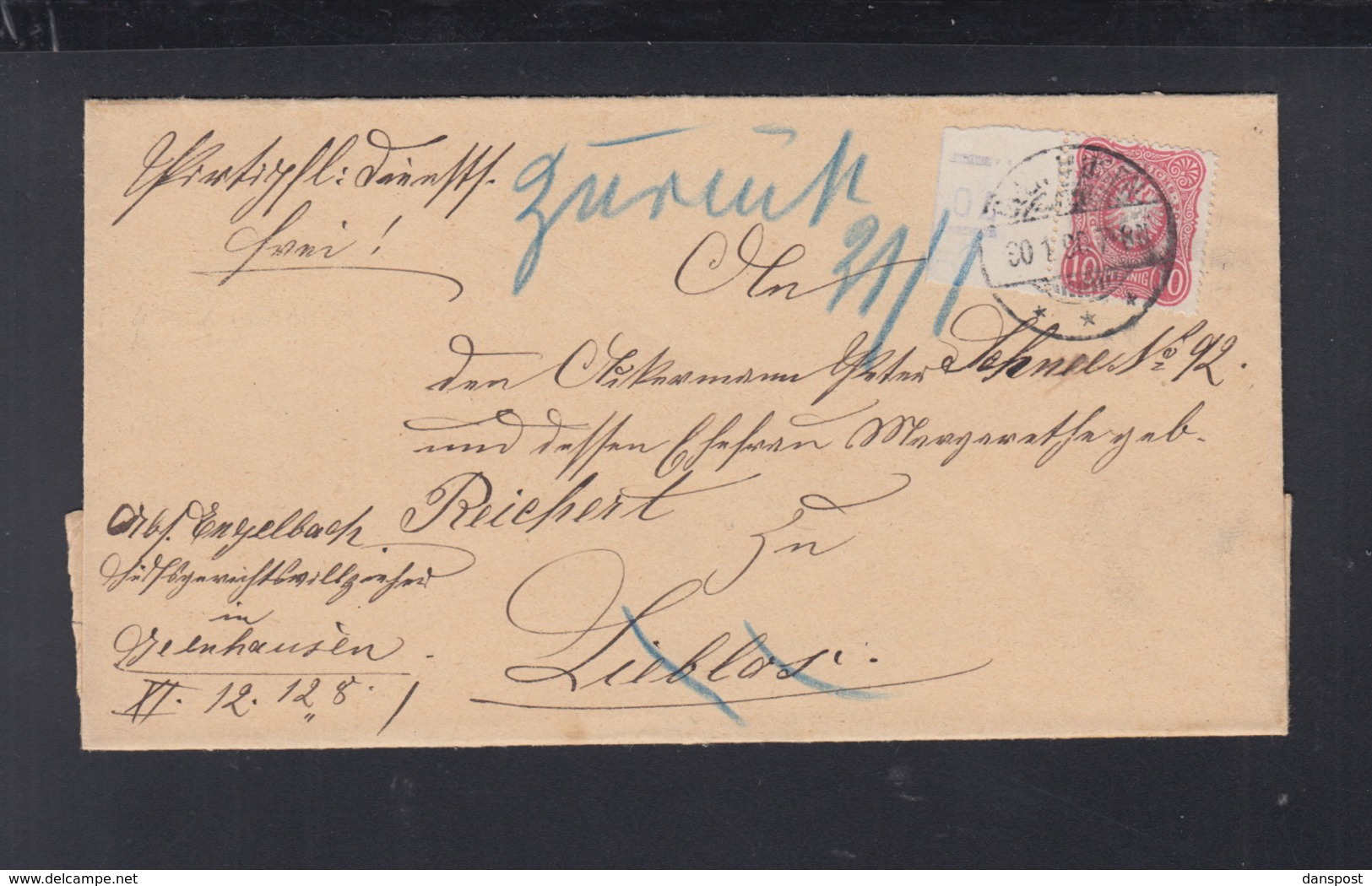 Dt. Reich Faltbrief 1890 Gelnhausen Nach Lieblos Rand Mit Nummer - Briefe U. Dokumente