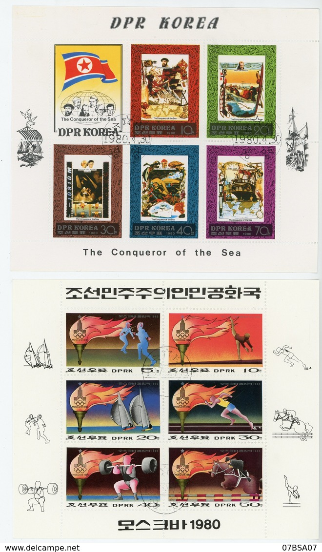 COREE NORD 1970/80 100 BLOCS OBLIT SPORT CROIX ROUGE J.O. FOOT TENNIS ANIMAUX AVION MUSIQUE SCANS  POIDS 245 GRAMMES SAN