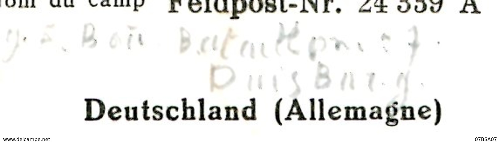 RARE CAMP DISCIPLINE & REPRESAILLES PRISONNIERS ARBEITSLAGER CP 1942 FELDPOST N° 24 339 = DUISBURG ALLEMAGNE - 1921-1960: Période Moderne