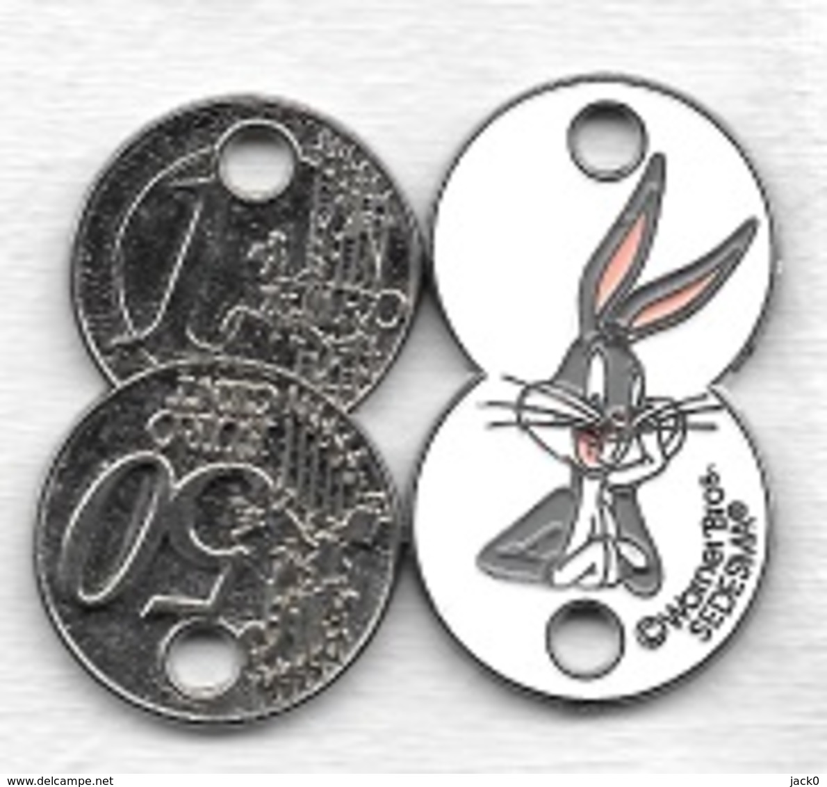 Jeton De Caddie  Double  Warner  Bros  SEDESMA  Avec  Animal  Lapin  BUGS  BUNNY  Verso  1 € Et 50 Cts €  Recto  Verso - Einkaufswagen-Chips (EKW)