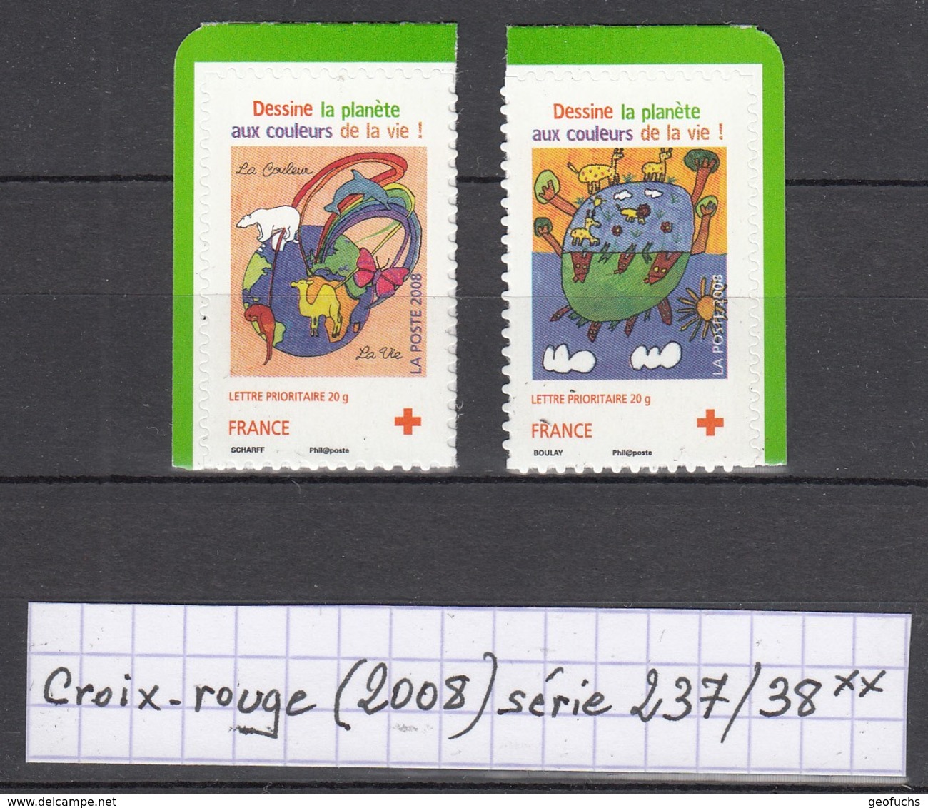 France Croix-rouge: Dessine La Planète (2008) Autoadhésifs Y/T 237/238 Neufs ** Issus Du Carnet BC4306 - Autres & Non Classés