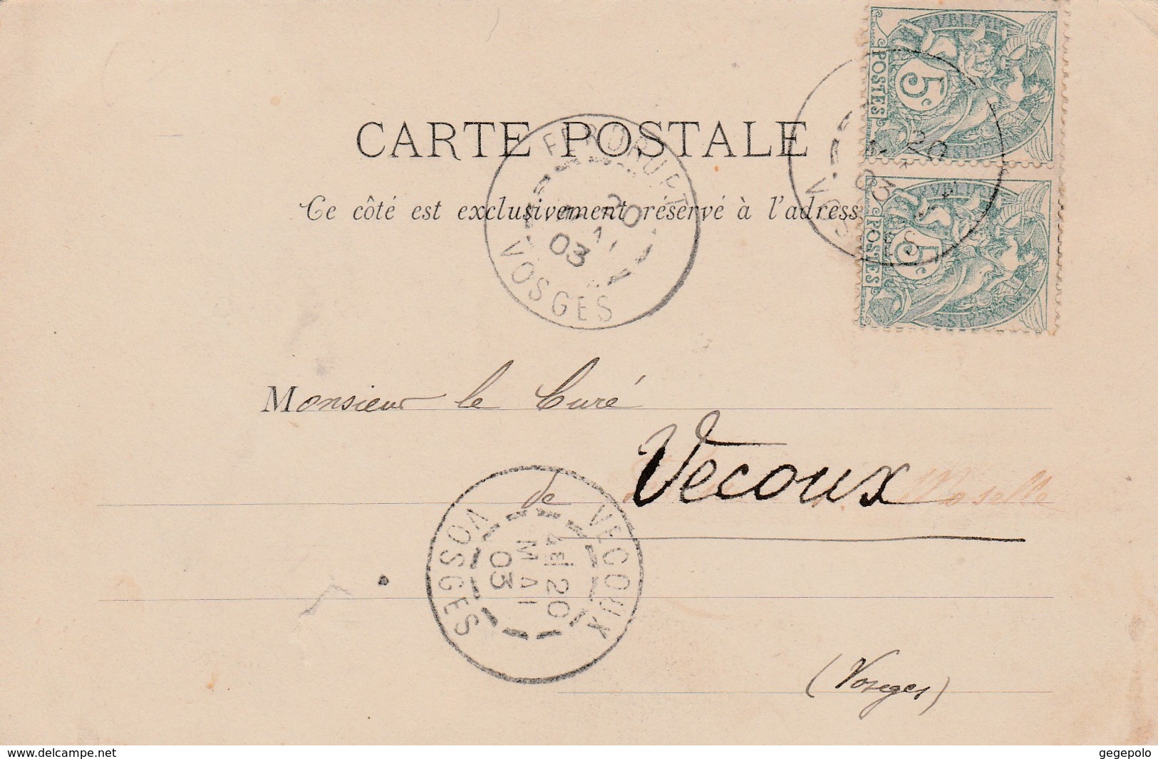 FERDRUPT - Carte Précurseur écrite En 1903 à Destination De Vecoux - Altri & Non Classificati