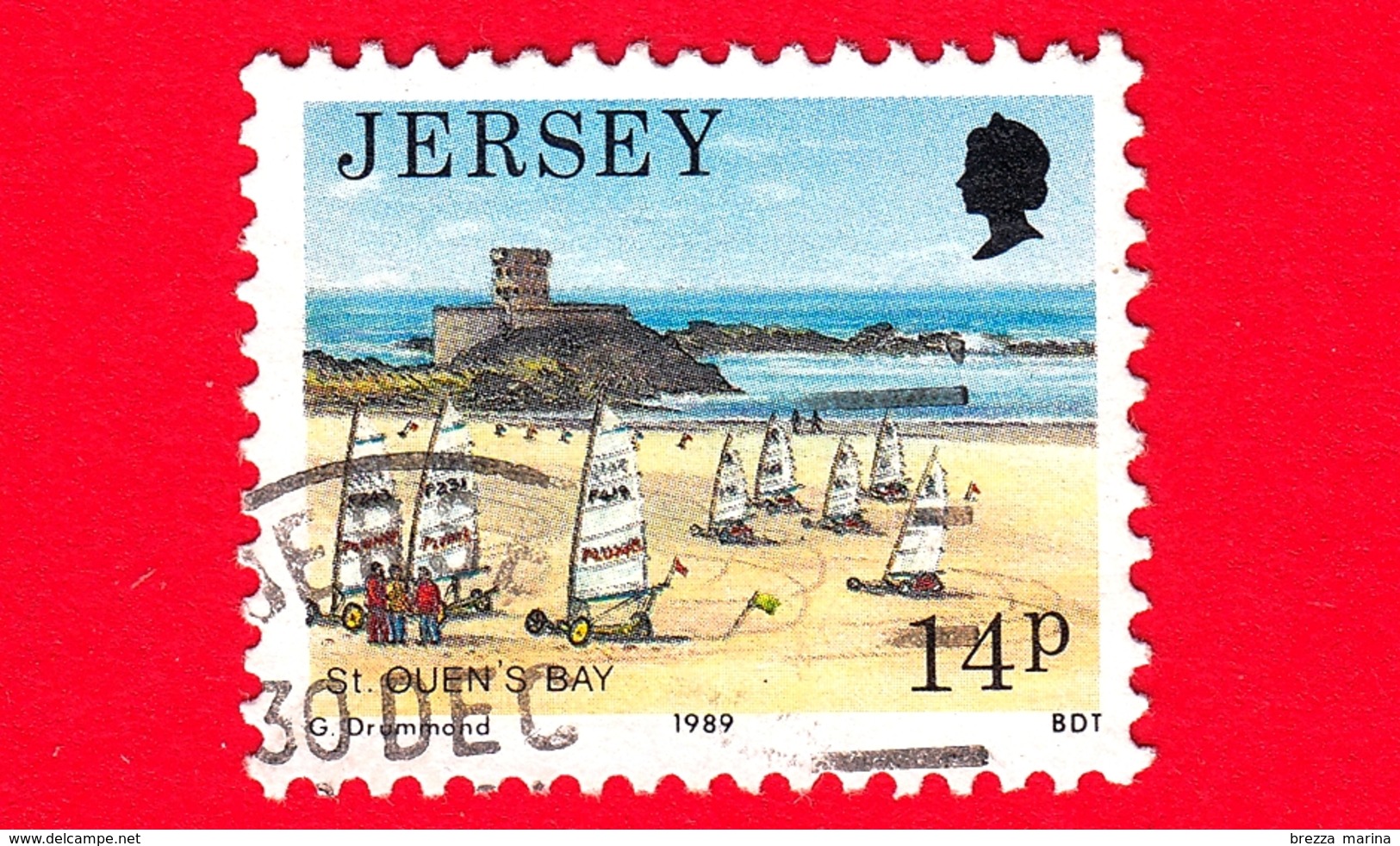 JERSEY - Usato - 1989 - Paesaggi - Vedute - Sand Yacht Racing, St Ouens Bay - 14 - Jersey