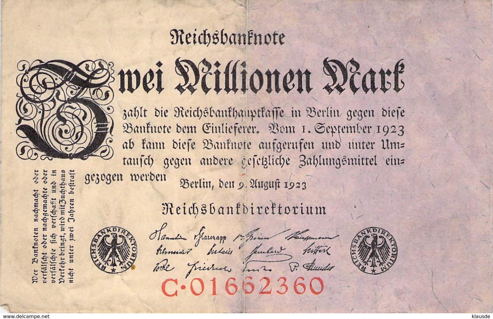 Zwei Mio Mark Reichsbanknote VG/G (IV) - 2 Millionen Mark