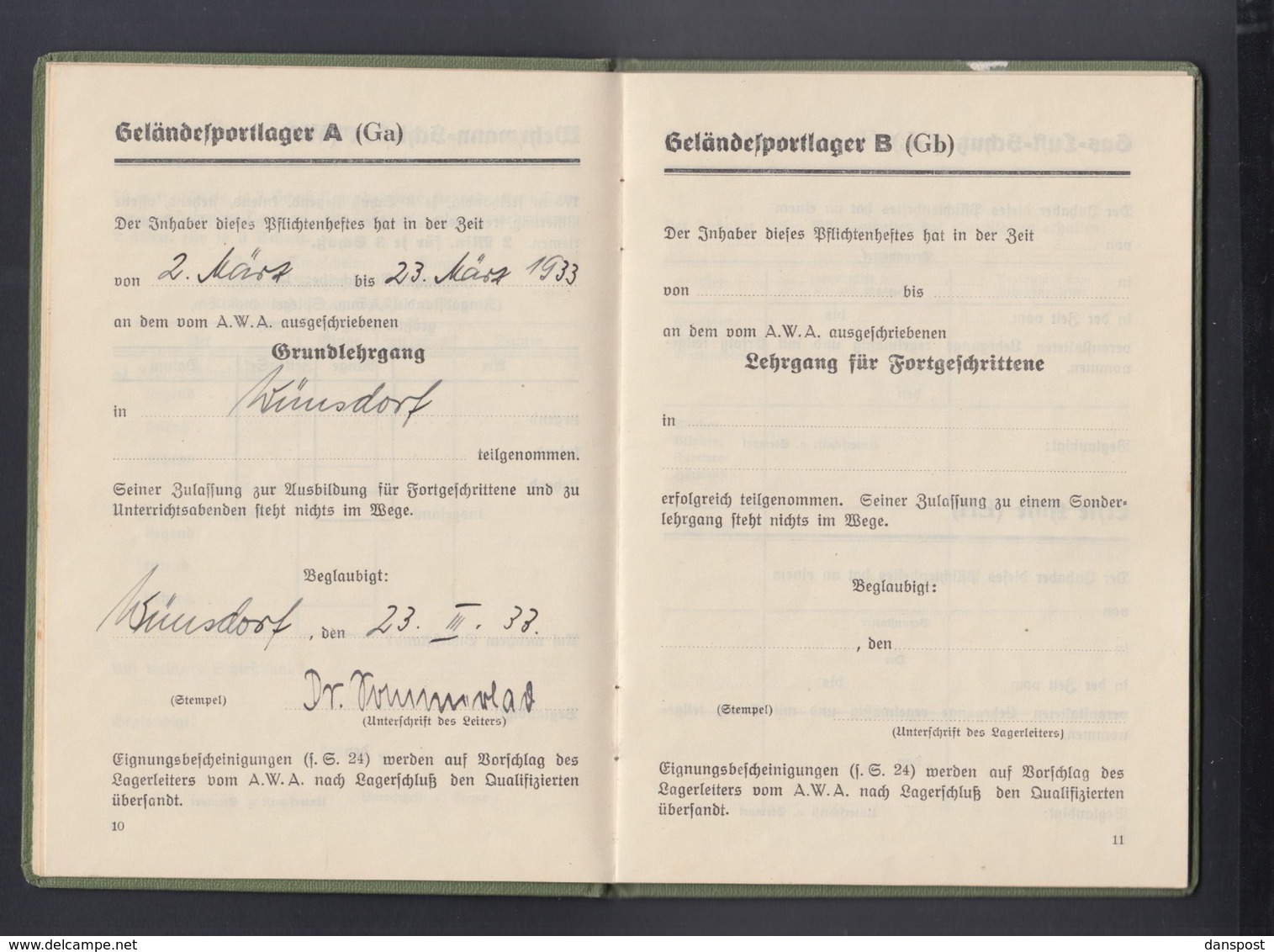 Dt. Reich Allgemeines Wehramt der studentischen Korporationsverbände Pflichtheft 1933