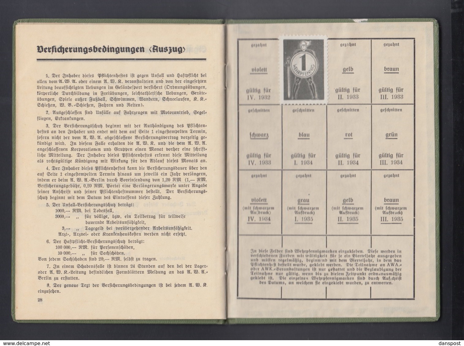 Dt. Reich Allgemeines Wehramt der studentischen Korporationsverbände Pflichtheft 1933