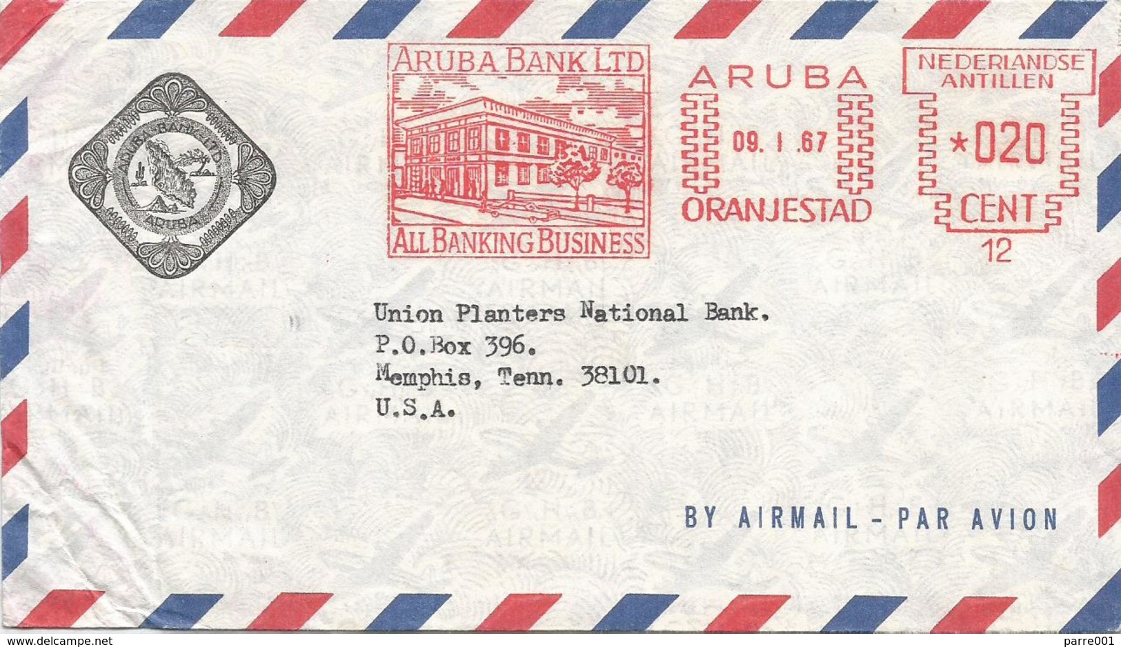 Aruba 1967 Oranjestad Meter Francotyp “Cc” 12 Slogan Bank Cover - Curacao, Netherlands Antilles, Aruba