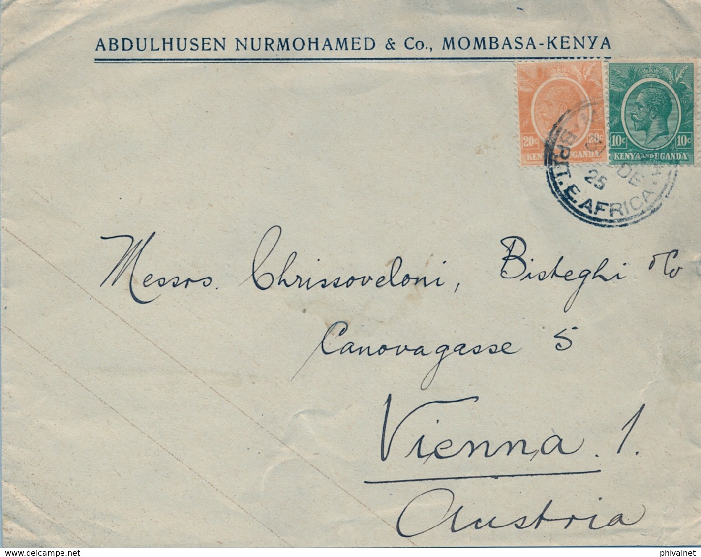 1925 , KENYA - UGANDA , SOBRE CIRCULADO ENTRE MOMBASA Y VIENA - Kenya & Oeganda