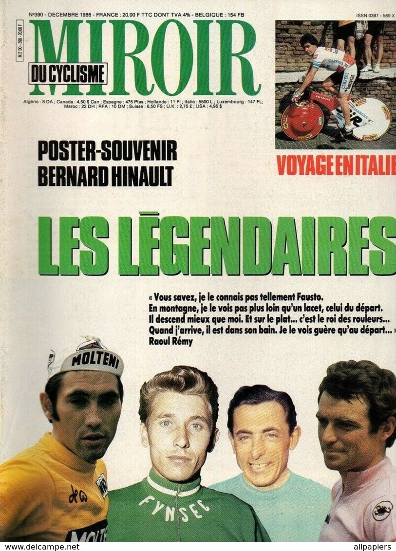 Miroir Du Cyclisme N°390 Poster-souvenir Bernard Hinault - Les Légendaires Coppi, Merckx, Anquetil, Hinault - Sport