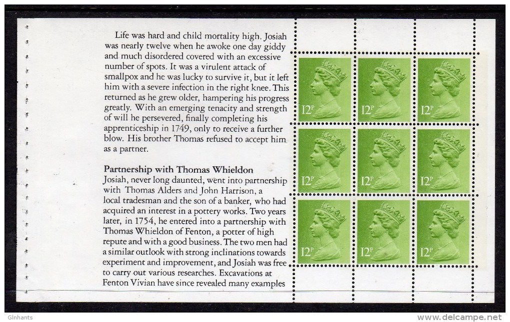 GREAT BRITAIN GB - BOOKLET PANE X895l EX THE STORY OF WEDGEWOOD  FINE MNH ** - Machins