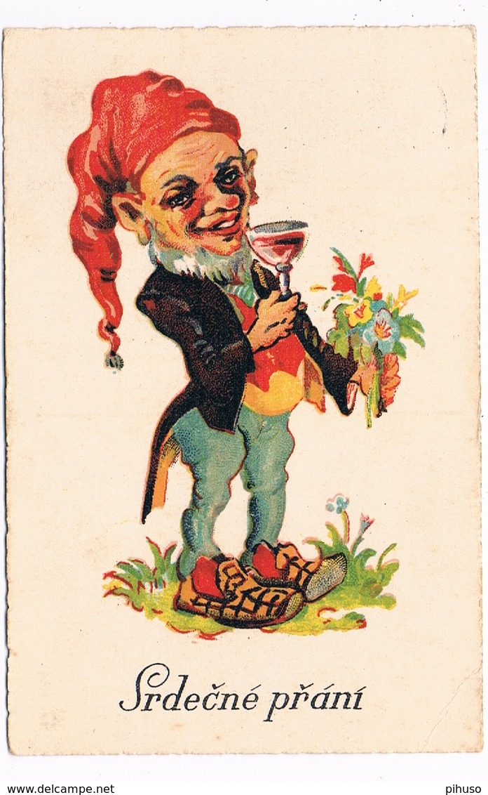 KAB-28    A GNOME Is Drinking Wine And Has Some Flowers - Contes, Fables & Légendes