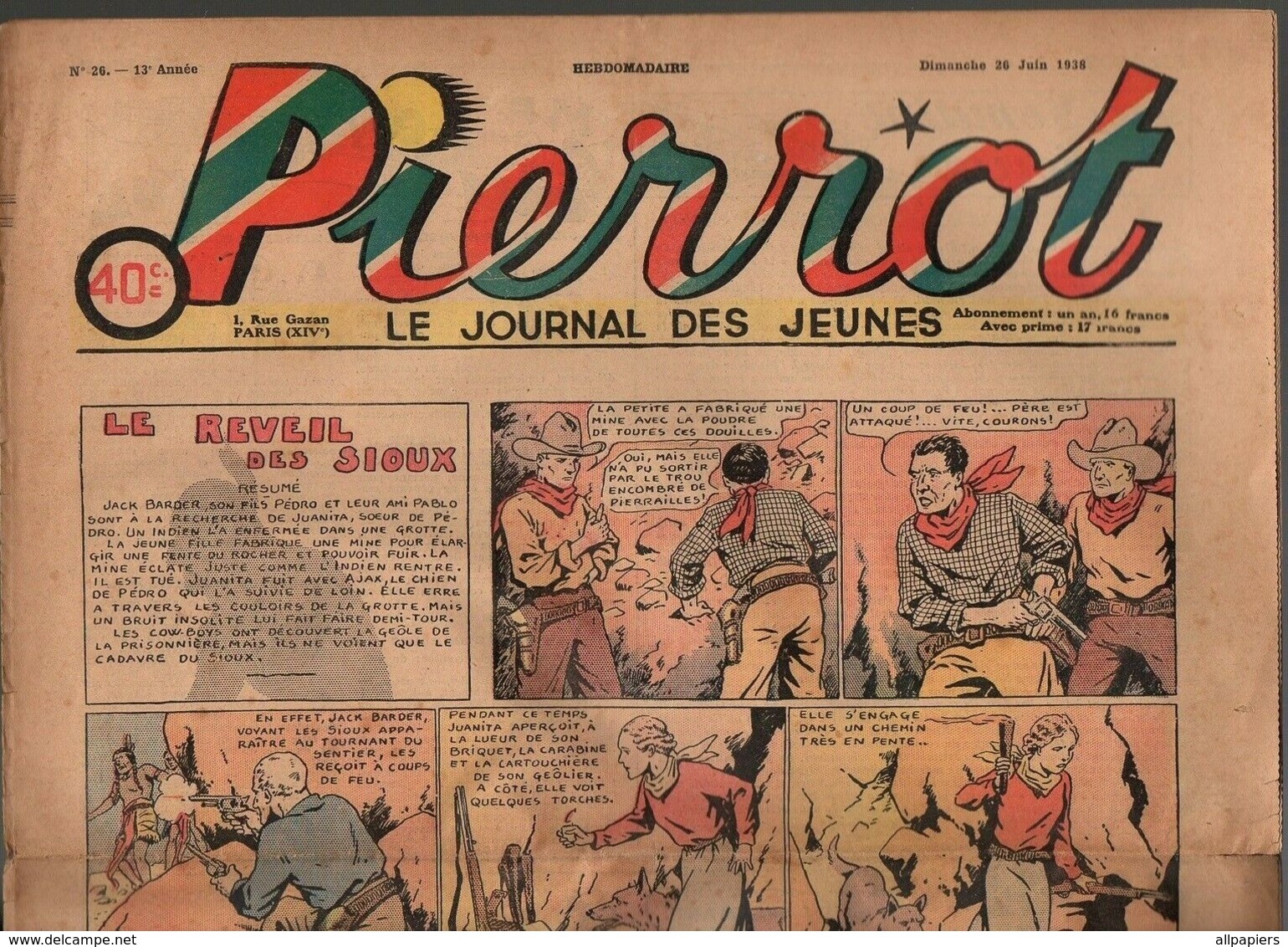 Pierrot Le Journal Des Jeunes N°26 Le Réveil Des Sioux - Aux Mains Des Manos - Les Exploits De Pancrace De 1938 - Pierrot