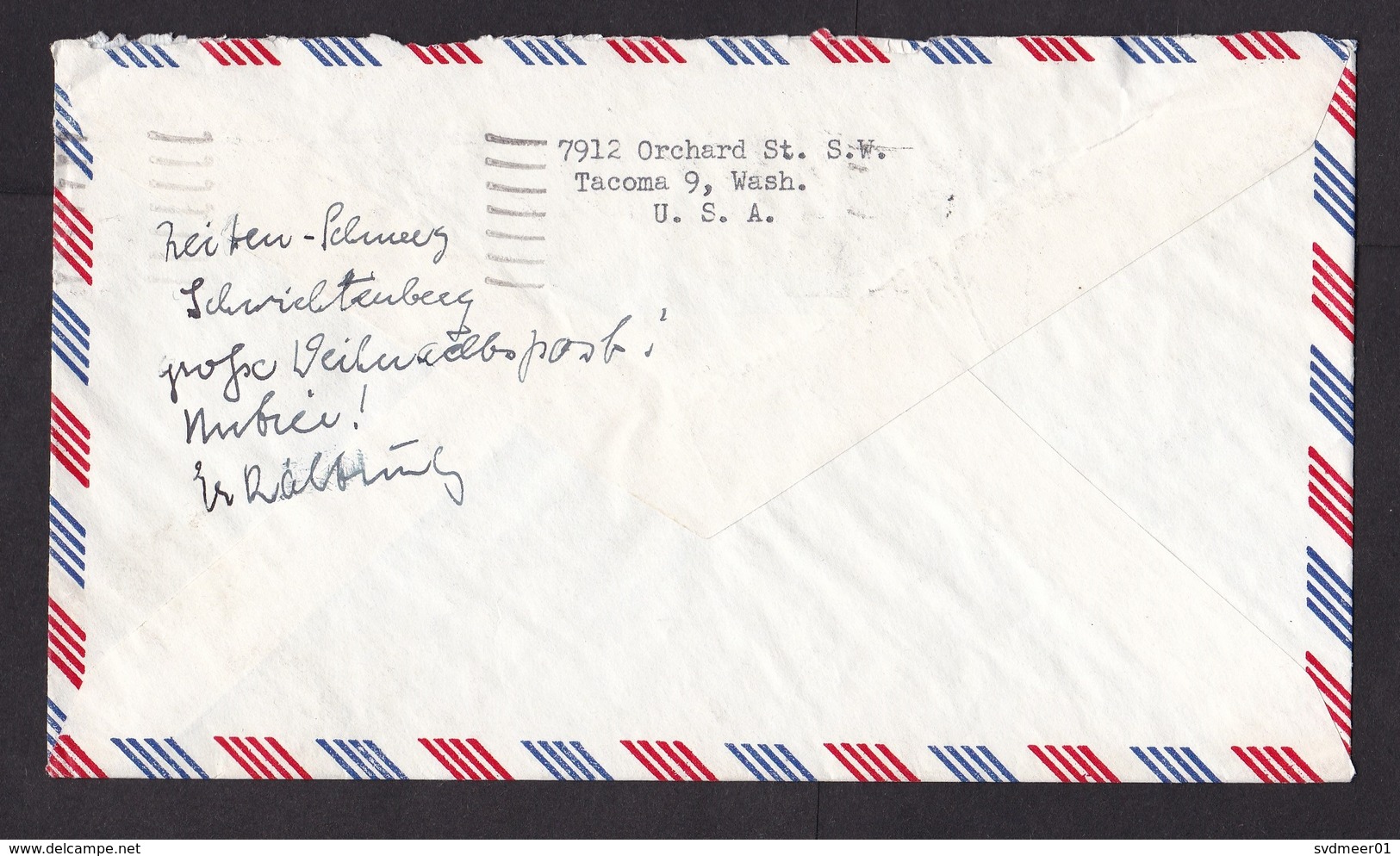 USA: Airmail Cover To Germany, 1952, 5 Stamps, Box Aid Cancel Tacoma Wash (minor Damage) - Brieven En Documenten