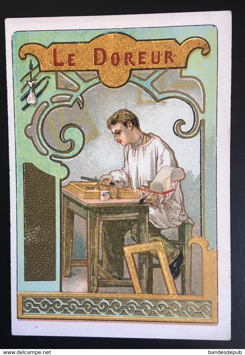 Cambrai Boulangère  Métier Doreur Feuille Or Cadre Chromo Didactique Art Nouveau Vitrail Dorée - Other & Unclassified