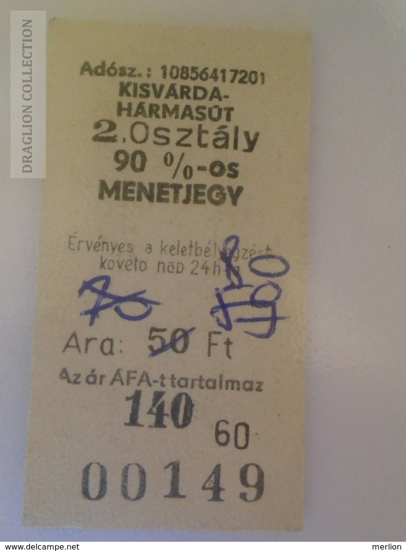 E0232 Railway -Train - Edmondson Ticket -  Hungary  MÁV  MINTA -SPECIMEN - Muster -Station Gare  KISVÁRDA-Hármasút - Europa