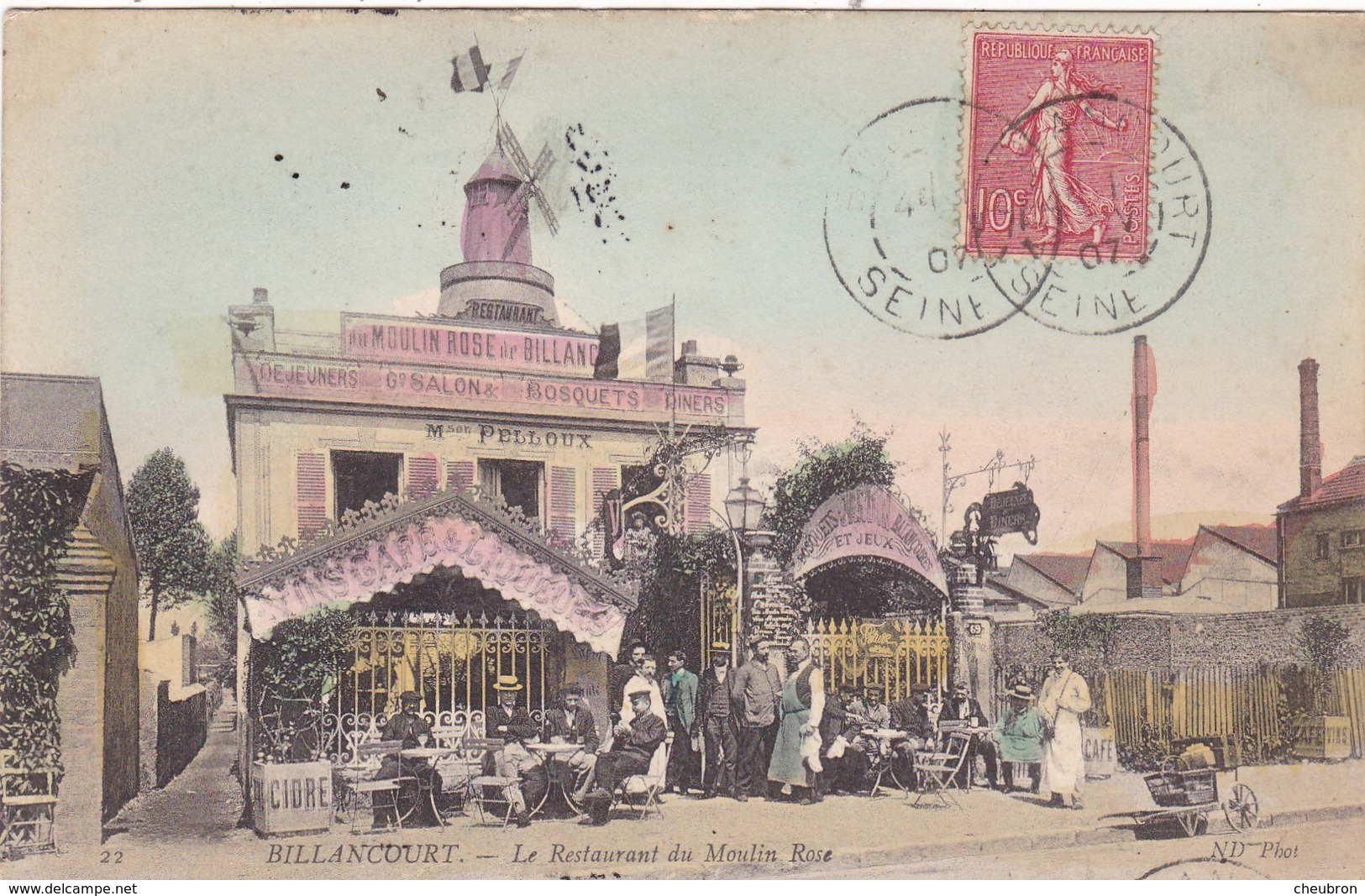 92. BOULOGNE - BILLANCOURT. CPA COLORISÉE. LE RESTAURANT DU MOULIN ROSE .ANNÉE 1907 - Boulogne Billancourt