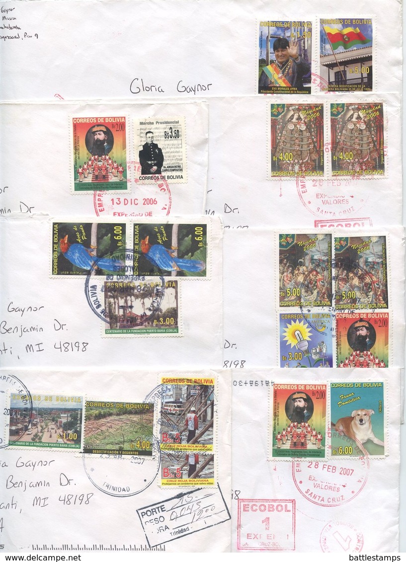 Bolivia 2006-07 7 Covers Santa Cruz & Trinidad To Ypsilanti Michigan, Mix Of Stamps - Bolivia