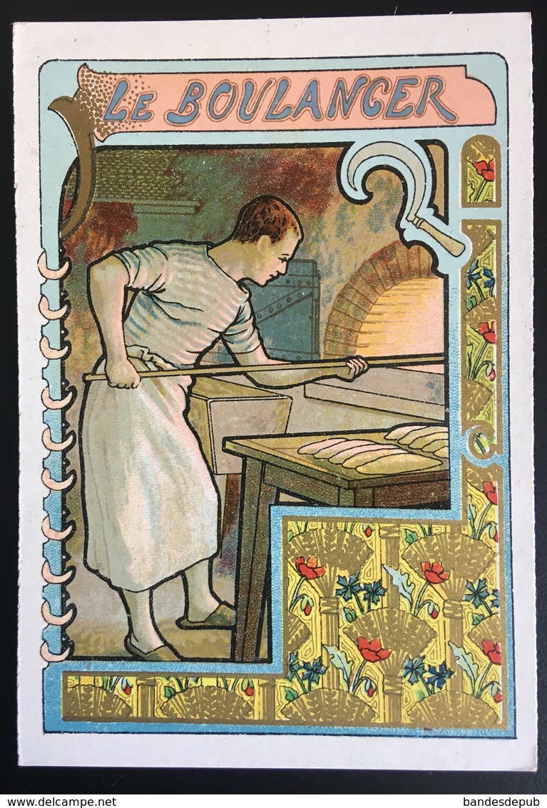 Cambrai Boulangère Métier Boulanger Pain Four Blé Coquelicot Chromo Didactique Art Nouveau Vitrail Dorée - Other & Unclassified