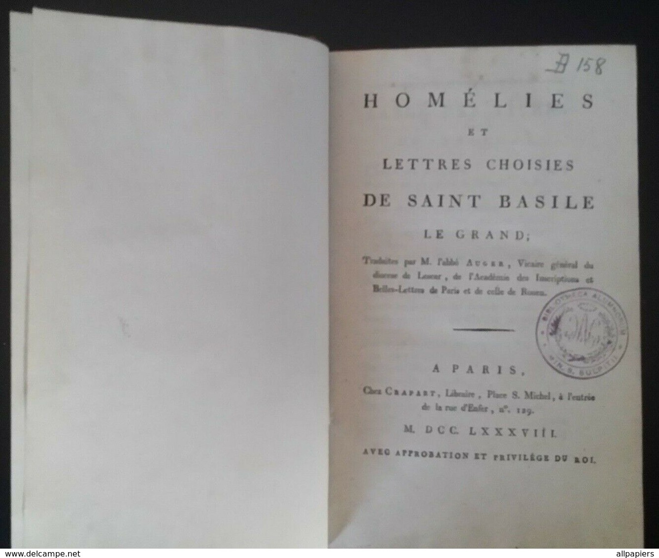 Homélies Et Lettres Choisies De Saint Basile Le Grand Par L'Abbé Auger De 1788 - 1701-1800