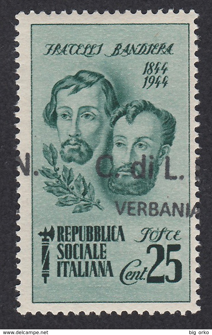 Comitato Liberazione Nazionale / VERBANIA - FRATELLI BANDIERA 25 C. Verde Azzurro / C.L.N. Verbania (VARIETA') - 1945 - National Liberation Committee (CLN)