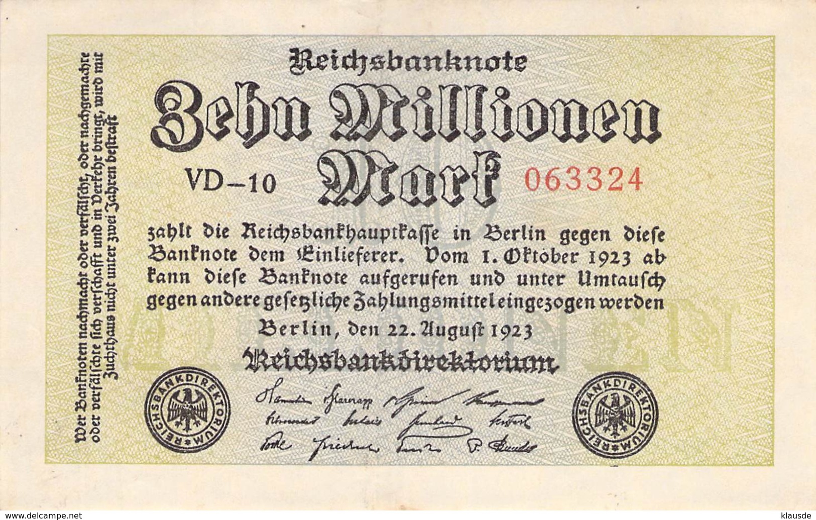 10 Mio Mark Reichsbanknote VF/F (III) VD-10 - 5 Millionen Mark