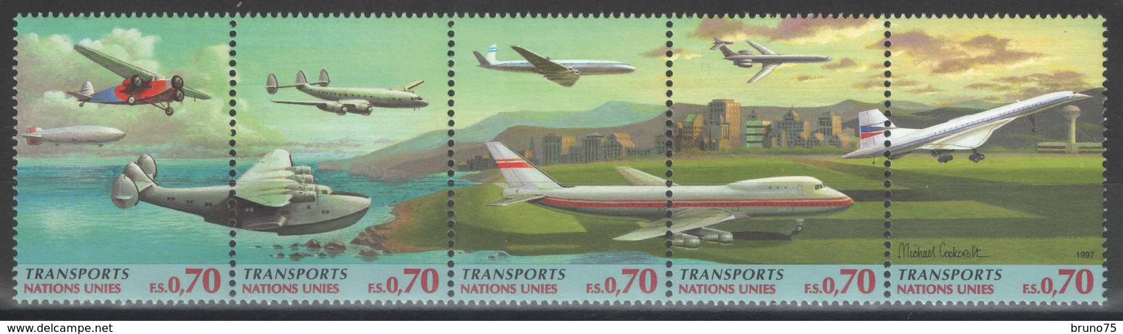 Nations Unies (Genève) - YT 333-337 ** MNH - 1997 - Transports - Avions - Neufs