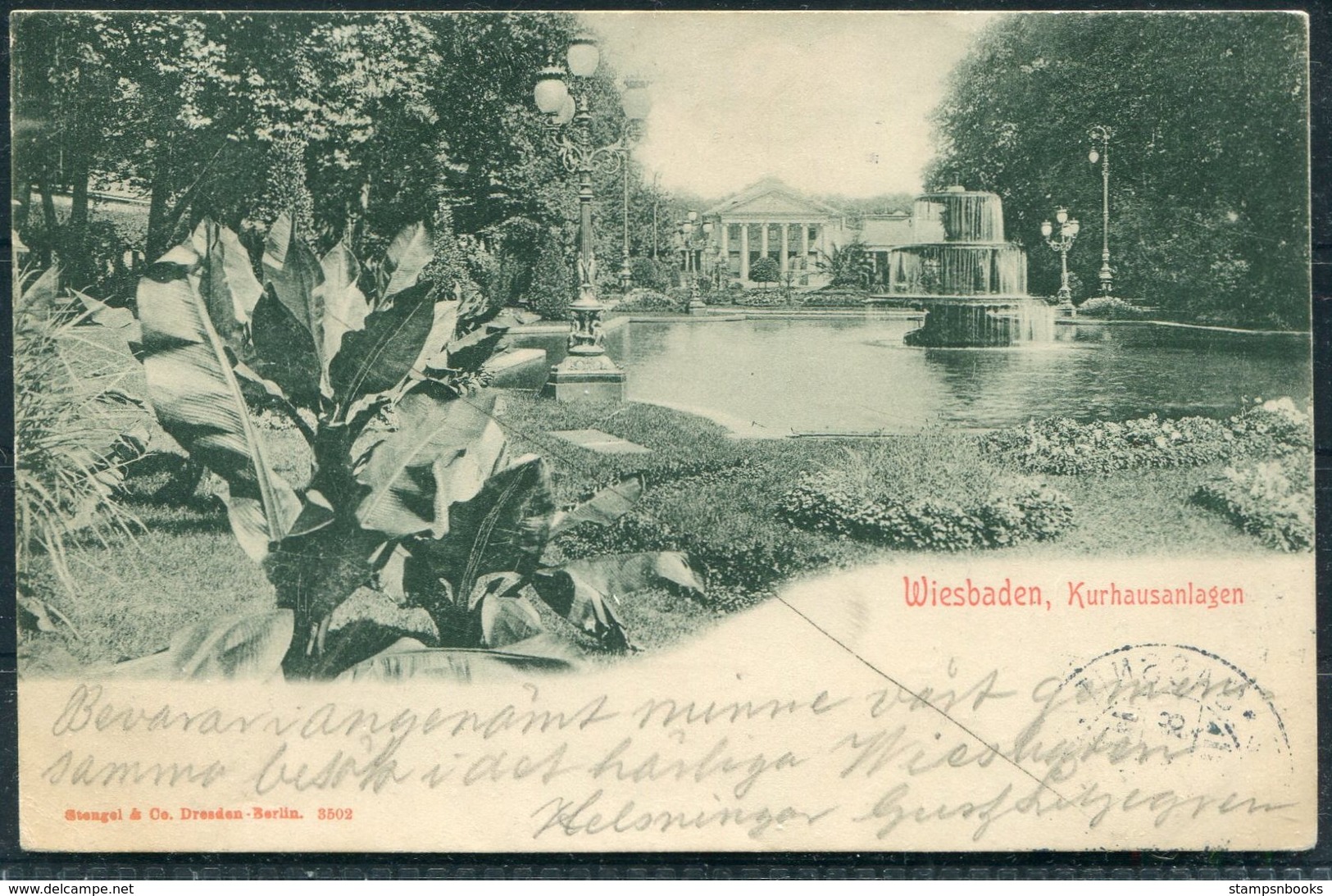 1902 Germany Wiesbaden Kurhausenlagen Postcard - Norkoping Sweden. Sassnitz / Trelleborg Ferry - Covers & Documents