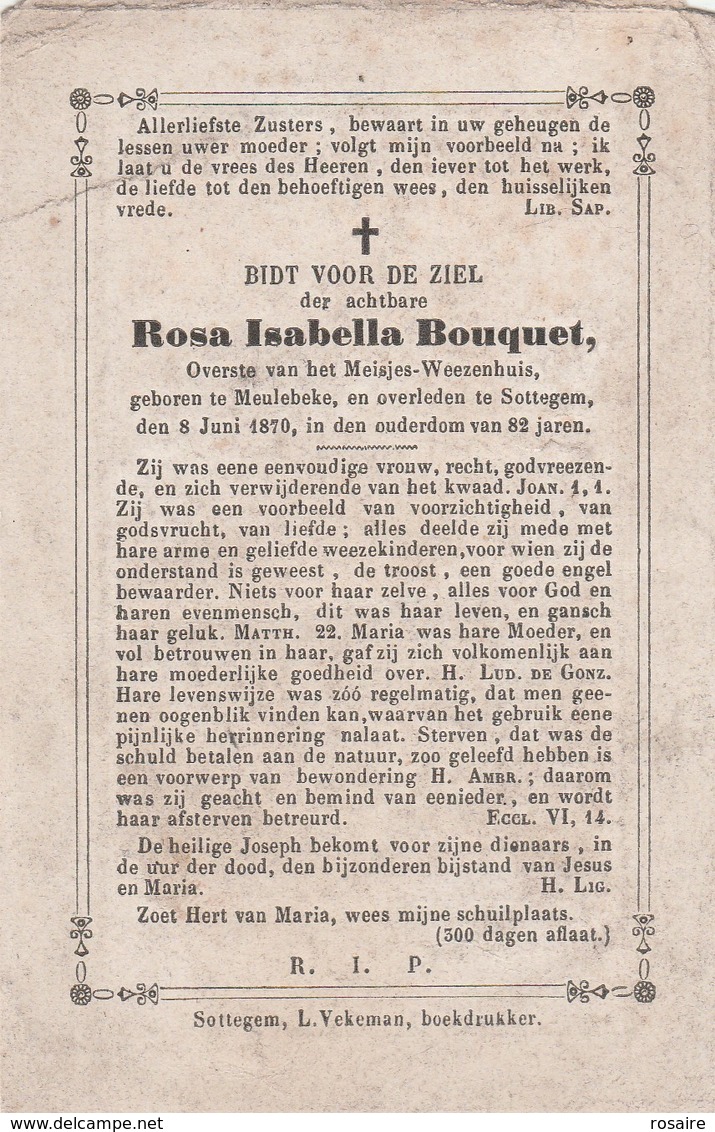 Overste Meisjes-weezenhuis-rosa Isabella Bouquet-meulebeke-sottegem 1870 - Devotieprenten