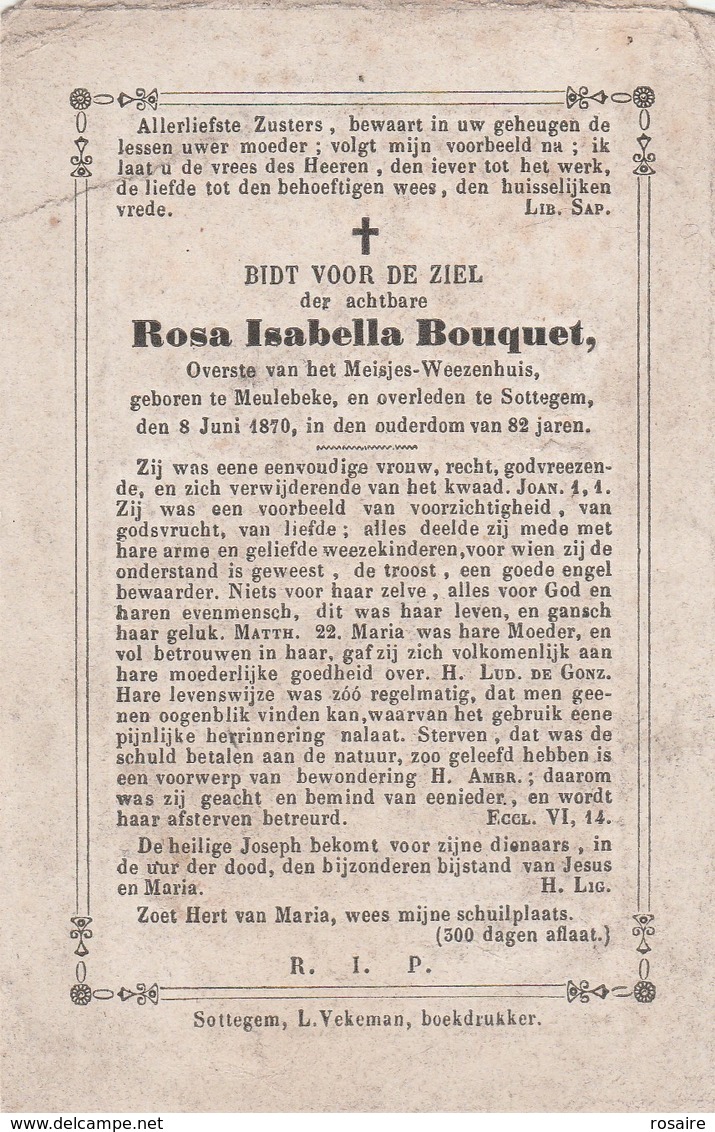 Overste Meisjes-weezenhuis-rosa Isabella Bouquet-meulebeke-sottegem 1870 - Images Religieuses