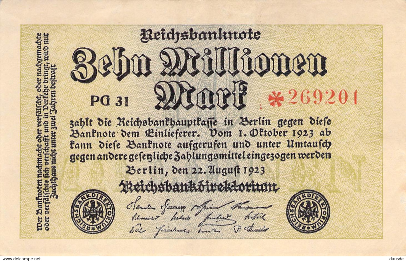 10 Mio Mark Reichsbanknote VF/F (III) PG 31 - 5 Millionen Mark