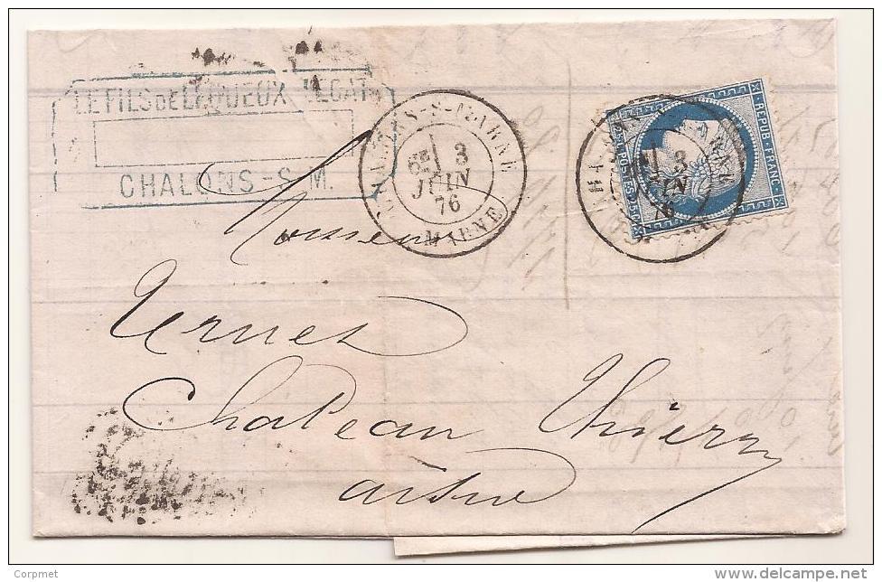 FRANCE - 1876  Yv. # 60 - Ceres 25c Complete Entire Fom CHALONS S/ MARNE To CHATEAU THIERRY - 1871-1875 Ceres