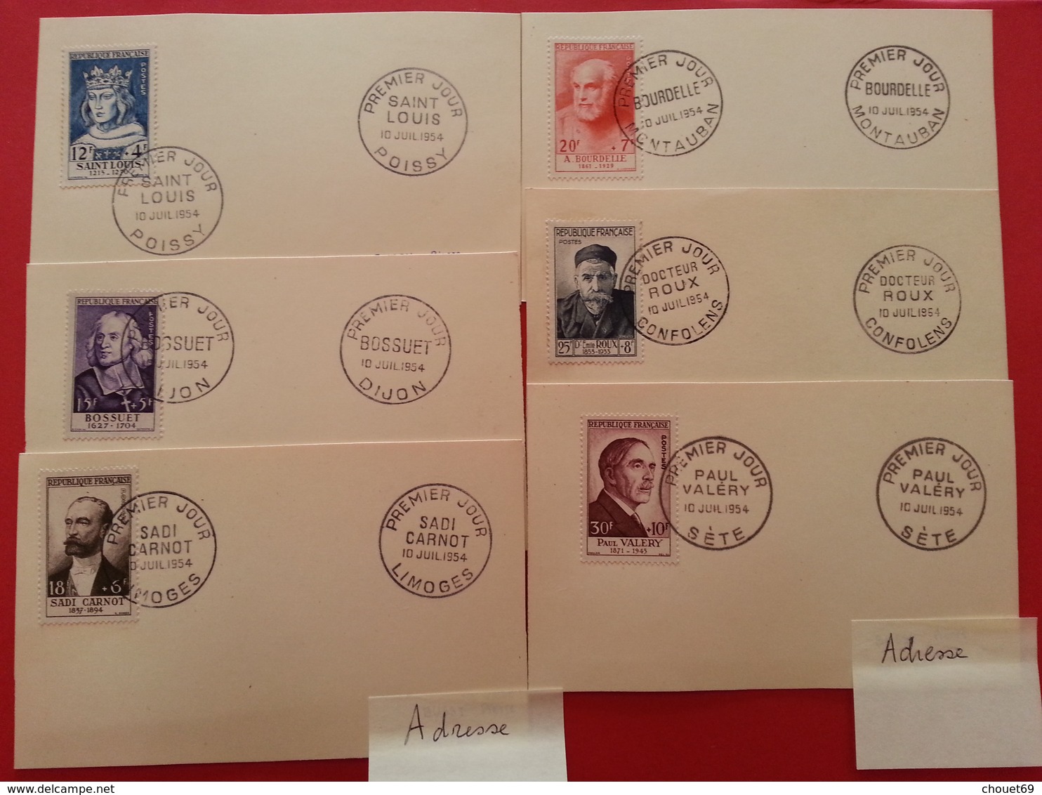 Y&T 989/994 - 1954 Célébrités Louis IX St Louis Bossuet Sadi Carnot Bourdelle Dr Emile Roux Paul Valéry Sur Carte FDC - 1950-1959