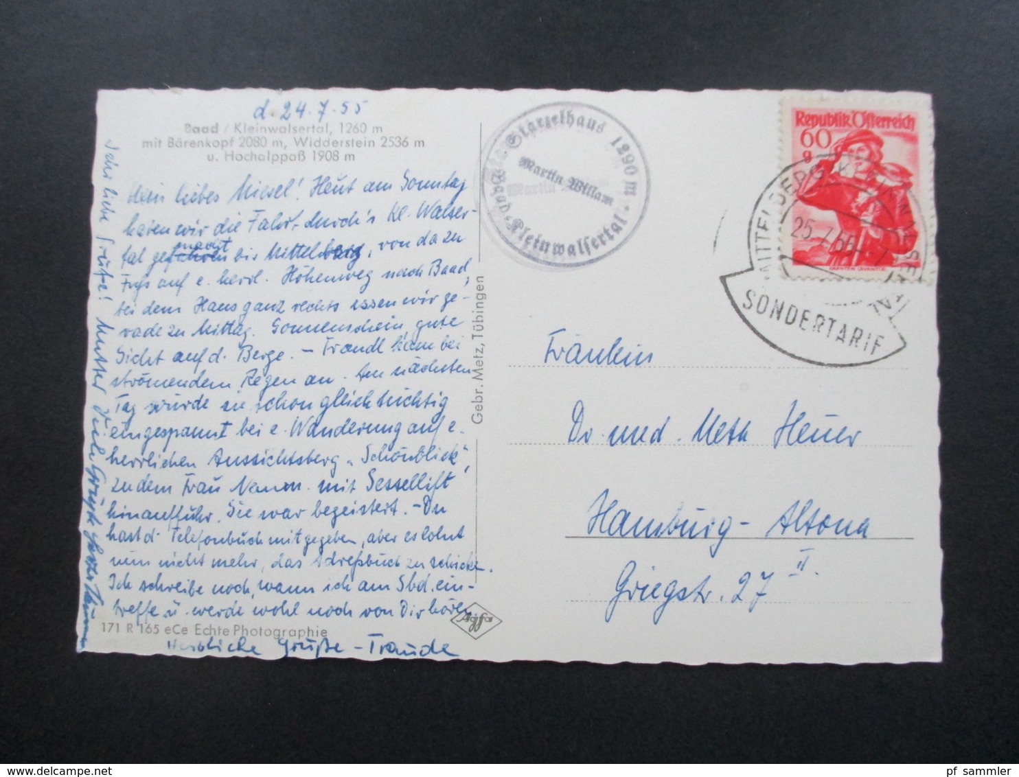 Österreich 1955 Echtfoto AK Baad Kleinwalsertal Sondertarif Stempel Mittelberg - Kleinwalsertal - Briefe U. Dokumente