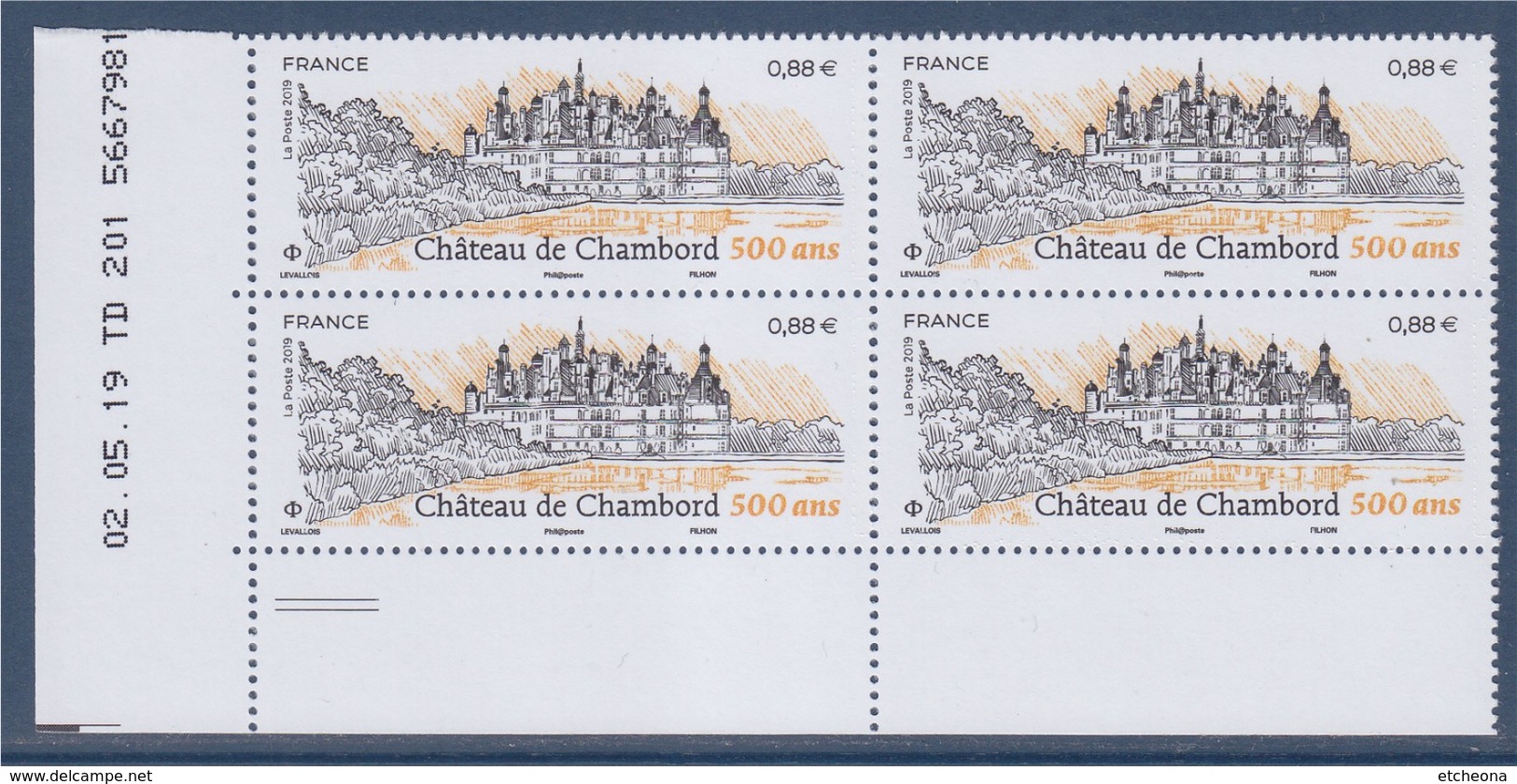 = Le Château De Chambord 0.88€ Neuf Bloc De 4 Coin Daté 02.05.19 TD 201  5667981 - 2010-2019