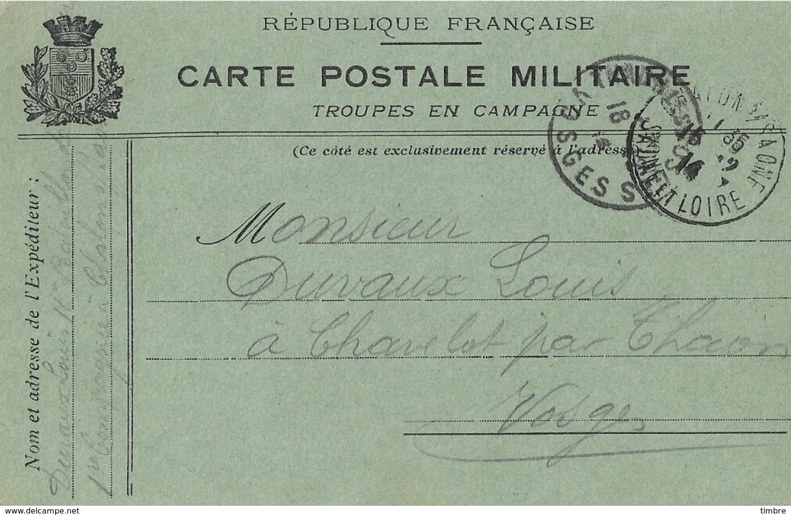 Carte Postale Franchise Militaire TROUPES En CAMPAGNE 1914 - Guerre De 1914-18