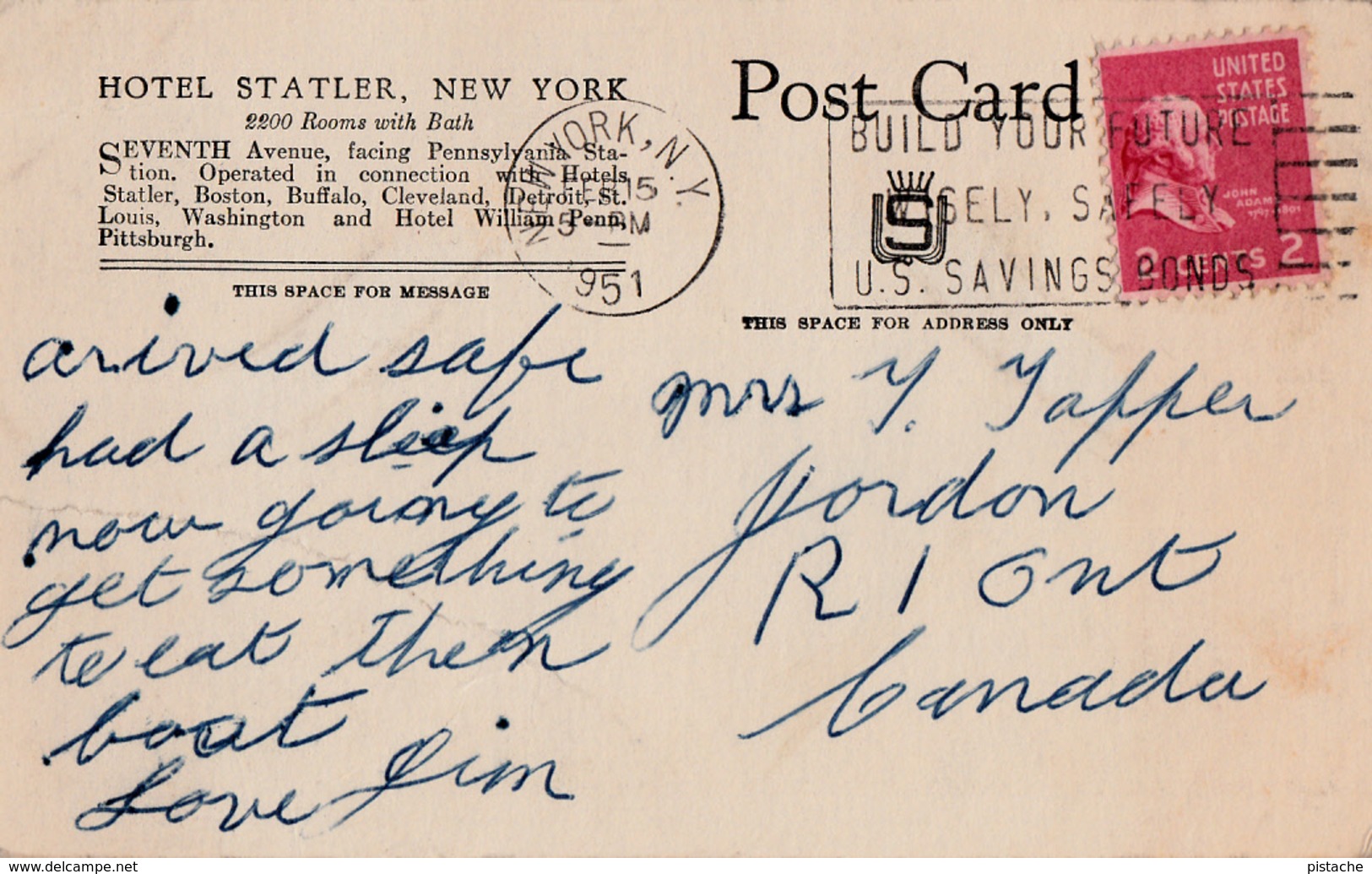 New York City - Hotel Statler - Seventh Avenue Facing Pennsylvania Station - Canceled And Stamp - 2 Scans - Other & Unclassified