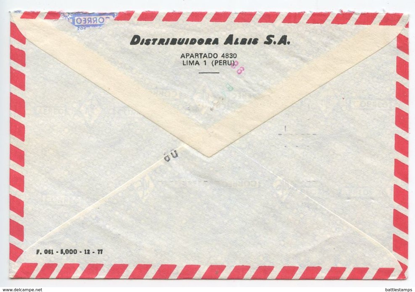 Peru 1978 Airmail Cover Lima To Detroit Michigan, Scott 664 Nazca Bowl, Huaco - Peru