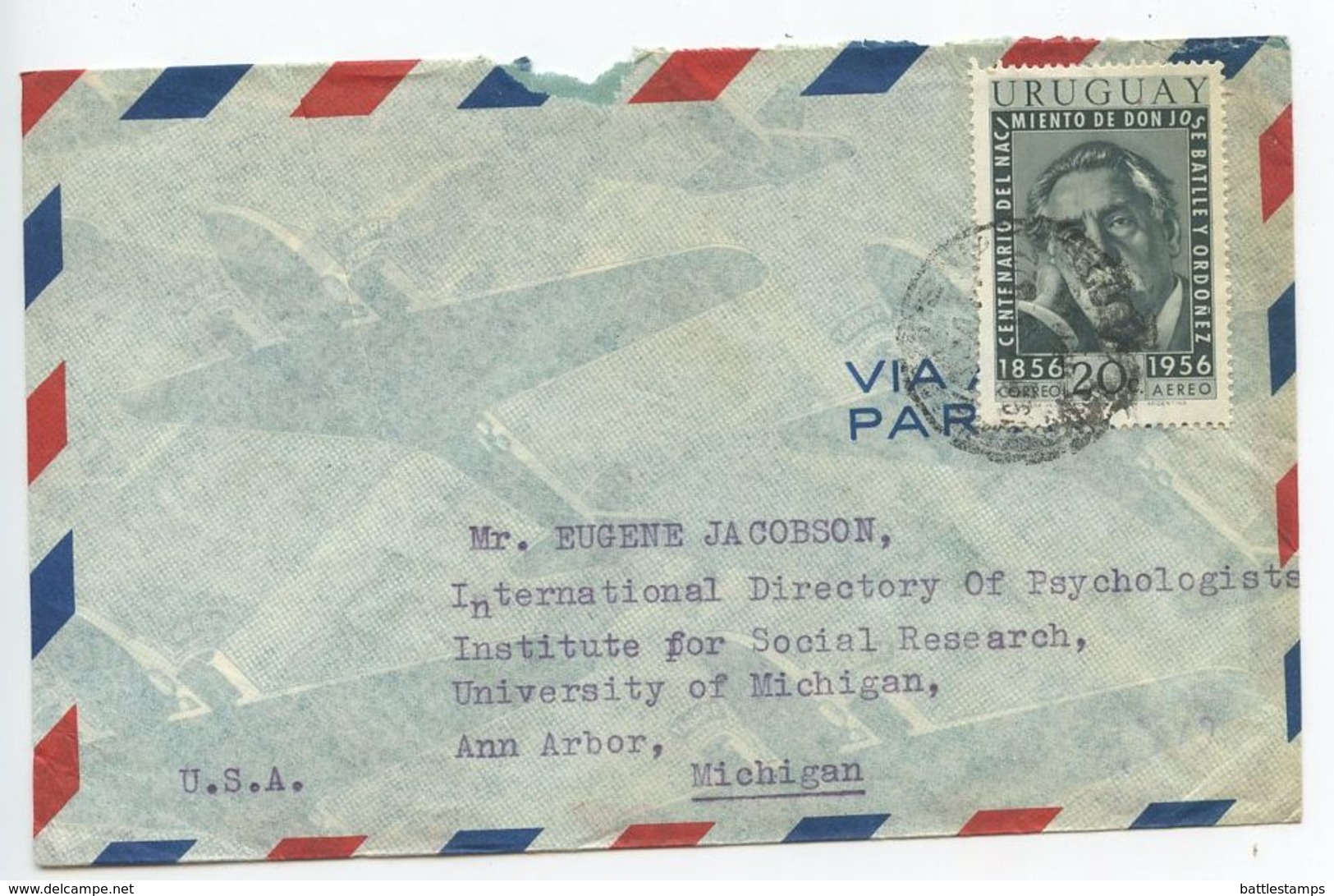Uruguay 1950‘s Airmail Cover To Ann Arbor Michigan, Scott C170 - Uruguay