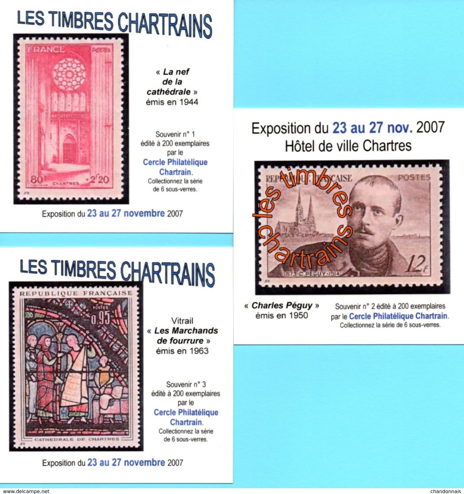 (L94)série De 6 Sous Bock Chartres Illustrés De Timbres Poste Cathédrale, Stock, Marceau, Vitrail, Péguy (philatélie) - Portavasos