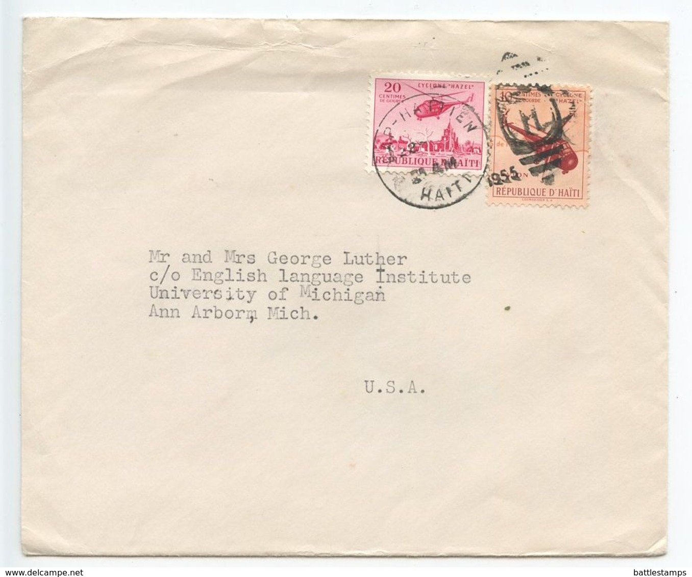 Haiti 1955 Cover Cap-Haitien To Ann Arbor MI, Scott RA21 & RAC1 Postal Tax Stamps - Haiti