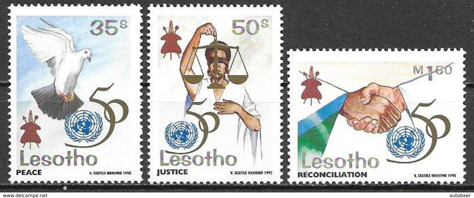 Lesotho 1995 50 Years United Nations UN UNO ONU Vereinte Nationen Michel No. 1122-24 Mint MNH Neuf Postfrisch ** - Lesotho (1966-...)