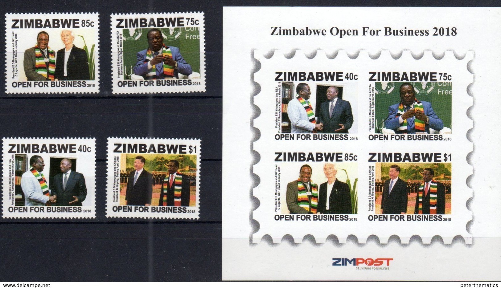 ZIMBABWE , 2018, MNH,OPEN FOR BUSINESS, LEADERS, LAGARDE,  IMF, XI JINPING, 4v+ SHEETLET - Other & Unclassified