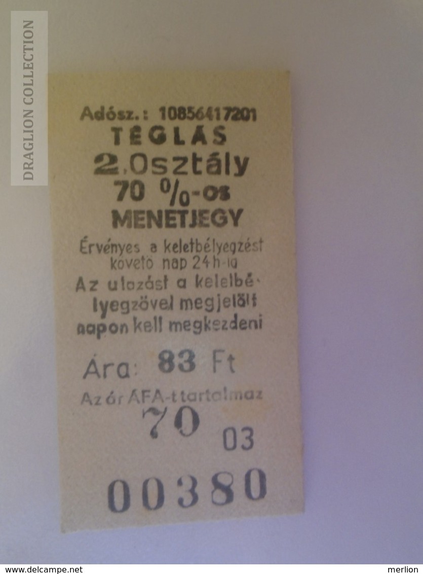 E0251 Railway -Train - Edmondson Ticket -  Hungary  MÁV  MINTA -SPECIMEN - Muster -Station Gare  TÉGLÁS - Europa