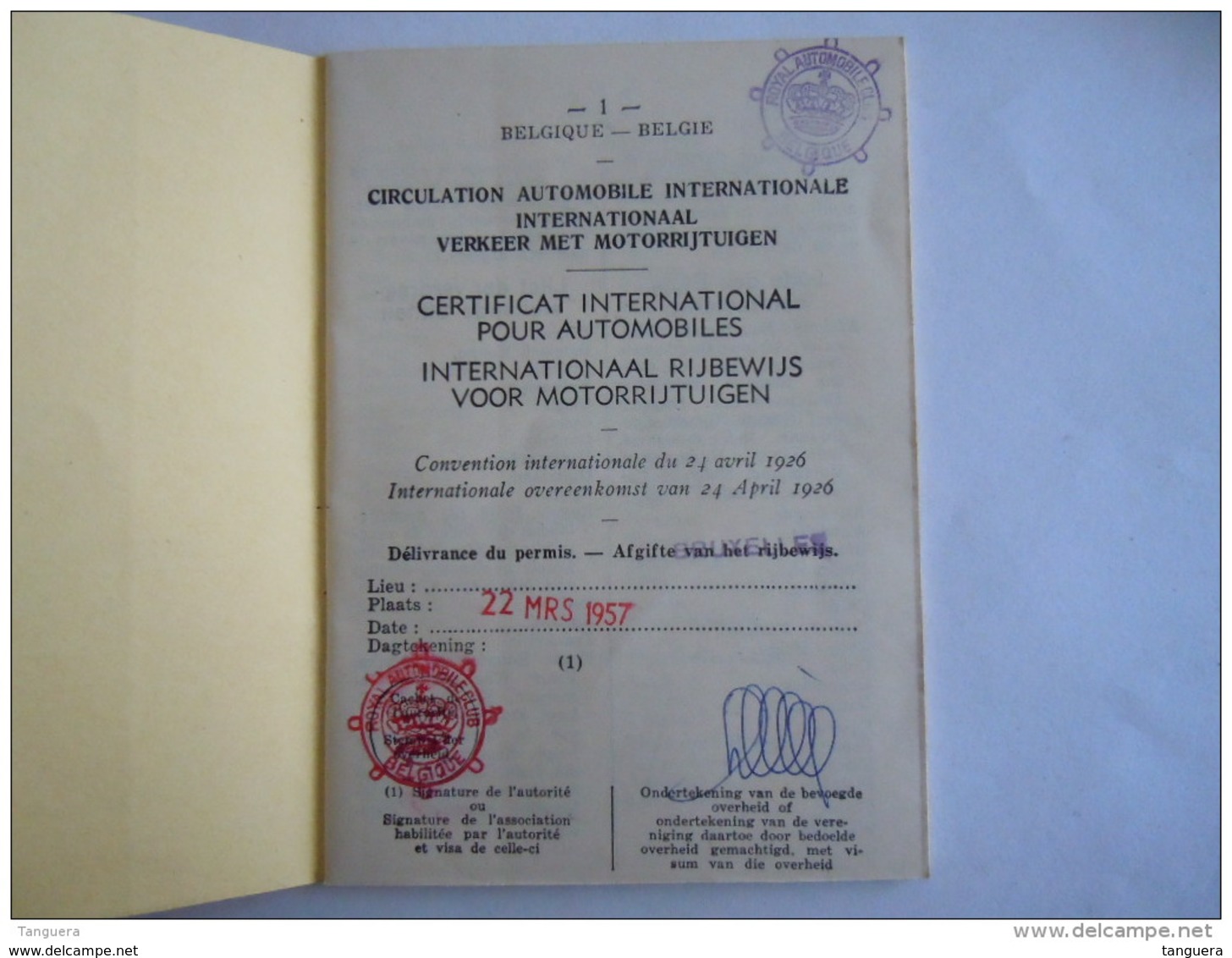 België Belgique 1957 Certificat International Pour Automobiles International Rijbewijs Voor Motorrijtuigen Sans Visa - Voitures