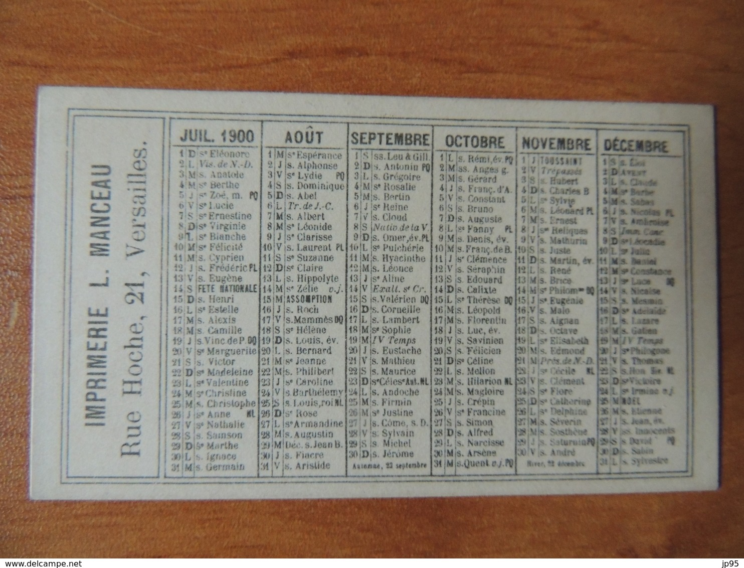 Calendrier Publicitaire 1900 – Imprimerie Manceau - Formato Piccolo : ...-1900