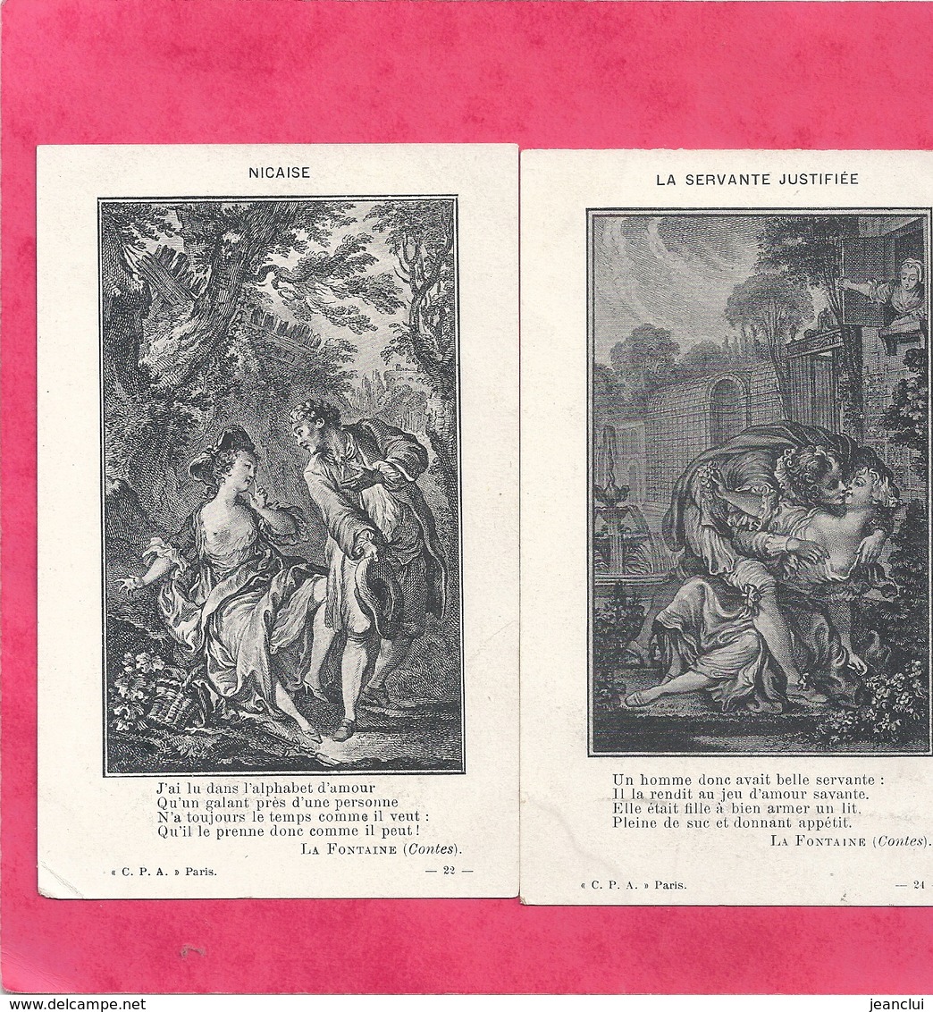 4 CARTES " LA FONTAINE "  DONT 3 UN PEU OSEES ..  DOS NON DIV NON ECRITES .  2 SCANES - Contes, Fables & Légendes