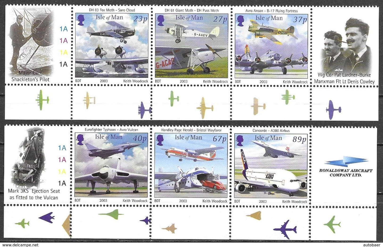 IOM Isle Of Man 2003 Aviation Airplanes Flugzeuge Avions Michel No 1051-56 Streifen Se-tenant MNH Postfrisch Neuf Mint** - Man (Insel)