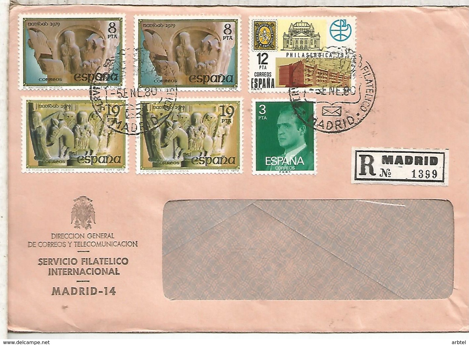 MADRID CC CERTIFICADA MAT SERVICIO FILATELICO SELLOS NAVIDAD 1979 - Cartas & Documentos