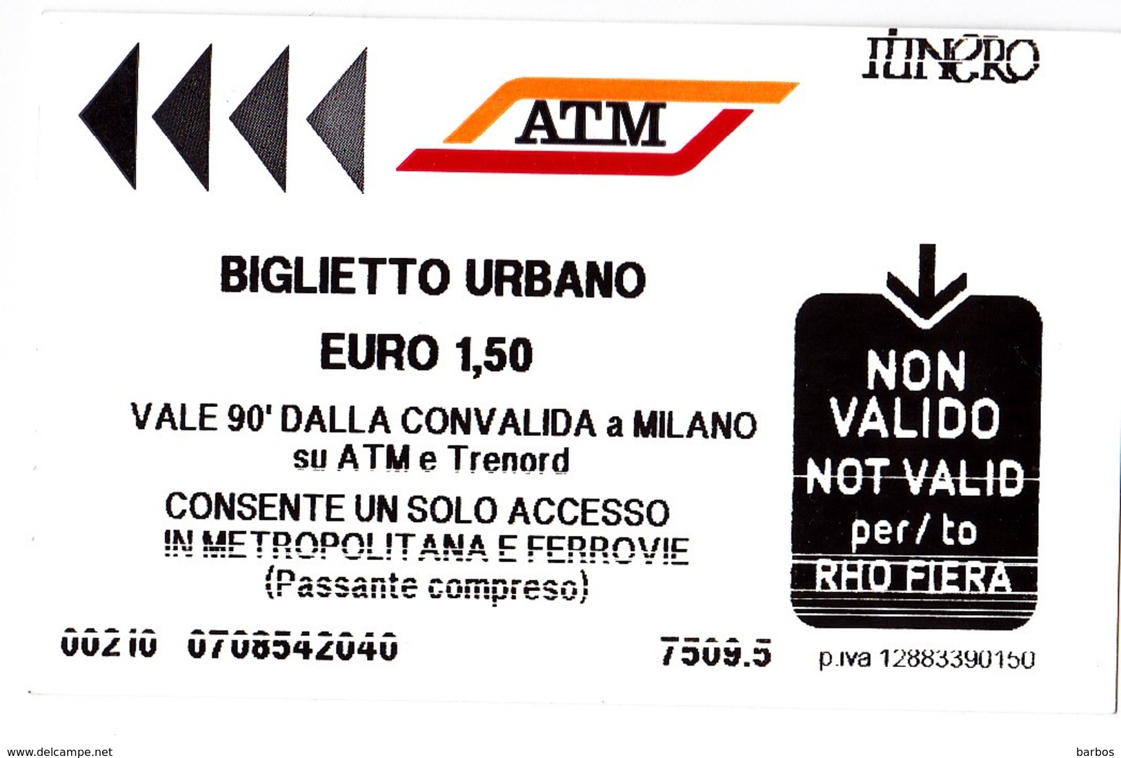 Italy , Milano   , Metro  Ticket  , Biglietto Urbano , Used - Europa